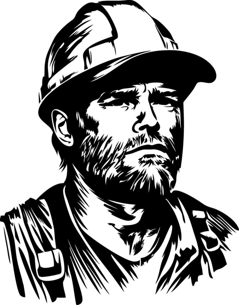 Worker Portrait Illustration in Black and White for Tattoo or Logo Design vector