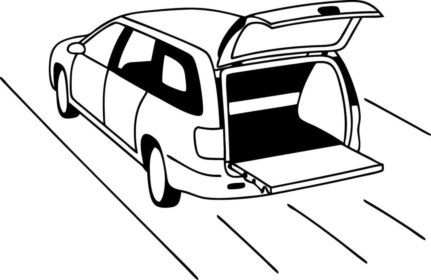 Illustration Family Car Open Trunk Outline Drawing for Auto Design Projects vector
