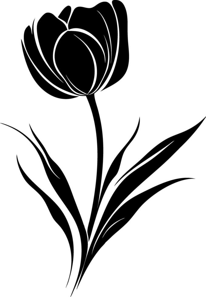Elegant Black Tulip Silhouette for Design and Tattoos vector