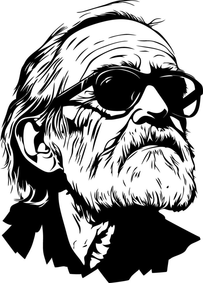 Elderly Man Art in Sunglasses for Tattoo or Graphic Design vector