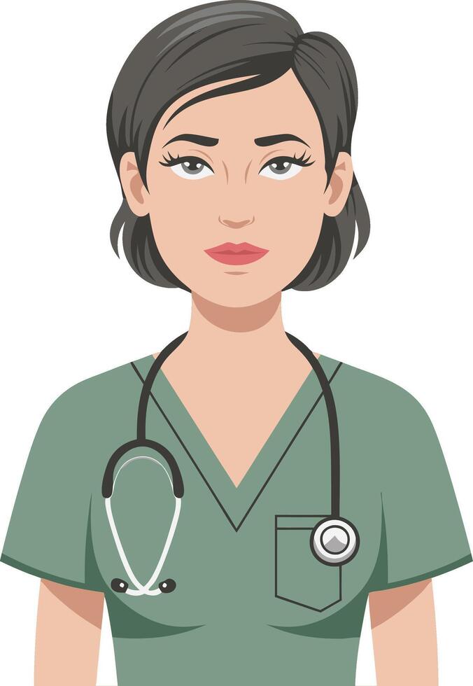Female Nurse Portrait with Stethoscope in Medical Uniform Illustration Art vector