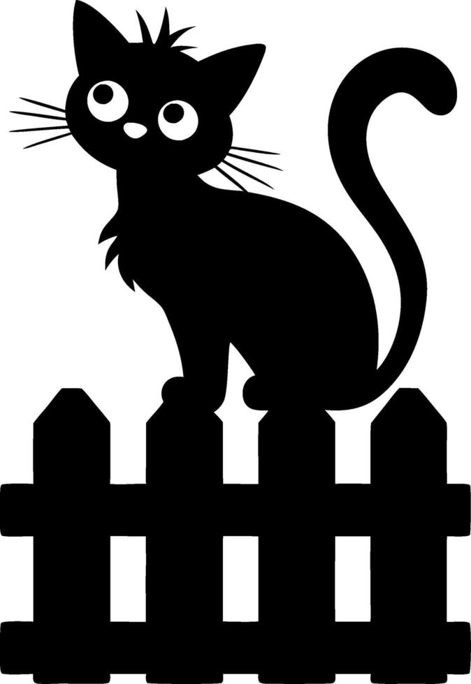Cute Cat Silhouette Sitting on Fence Illustration for Design and Decoration vector