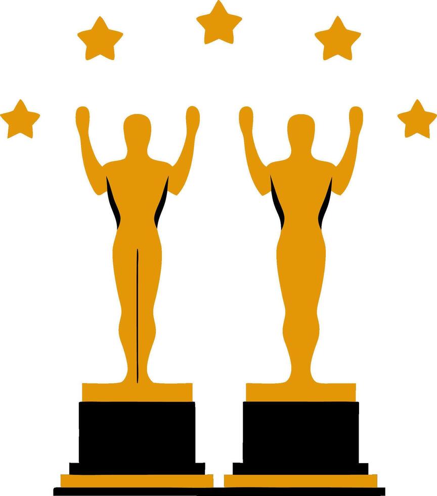 Golden Award Trophies with Five Stars for Achievement Recognition vector