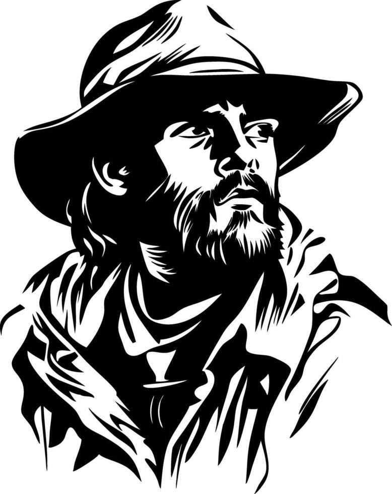 Mysterious Bearded Man in Hat Art for Tattoos and Design Projects vector