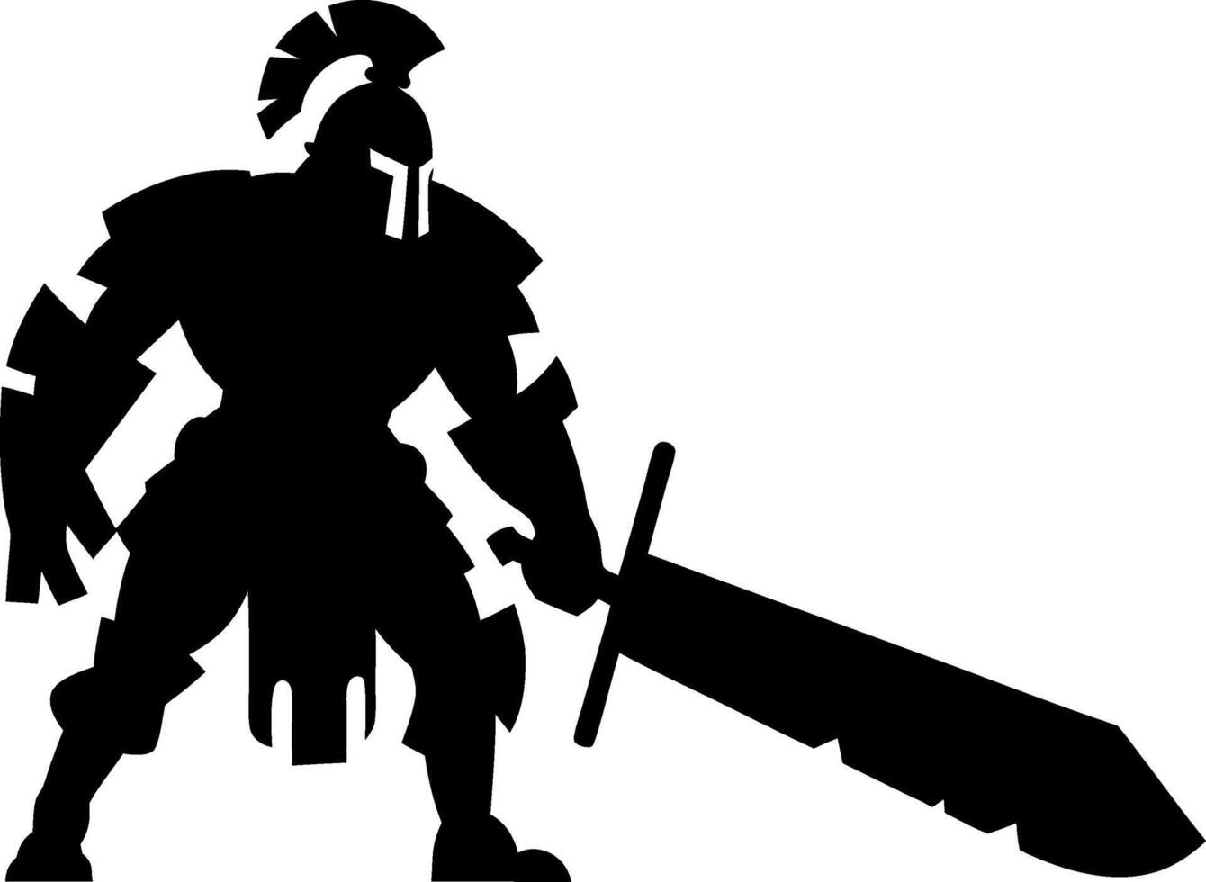 Silhouette of Armored Warrior Holding Sword for Creative Design Projects vector