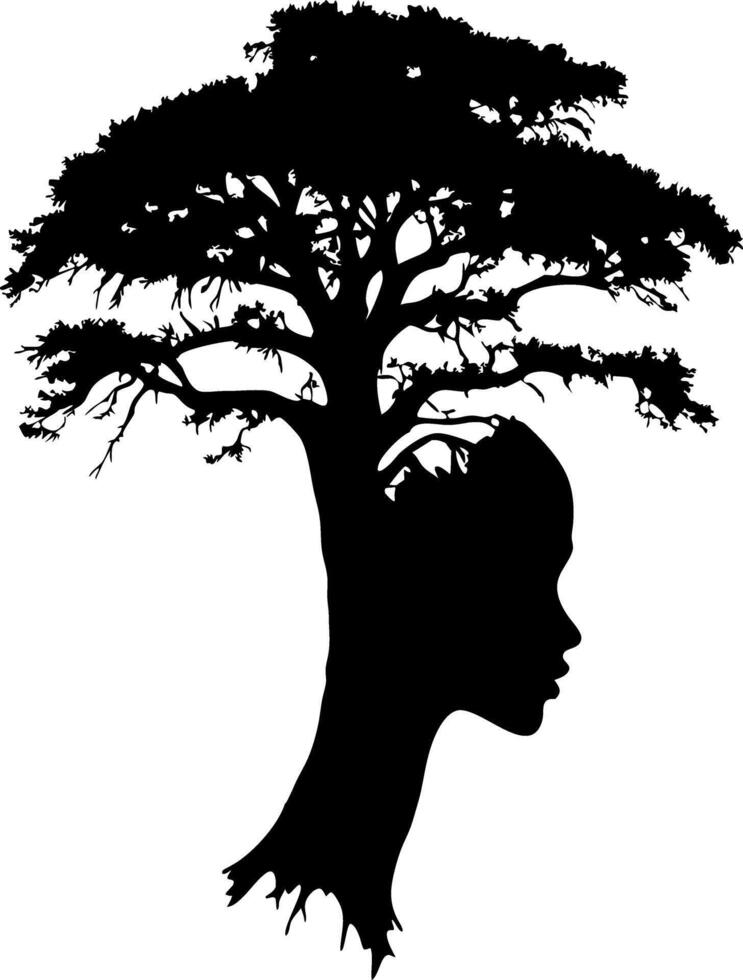 Silhouette Of Tree Shaped Like Human Head Inspiration Nature Creativity vector
