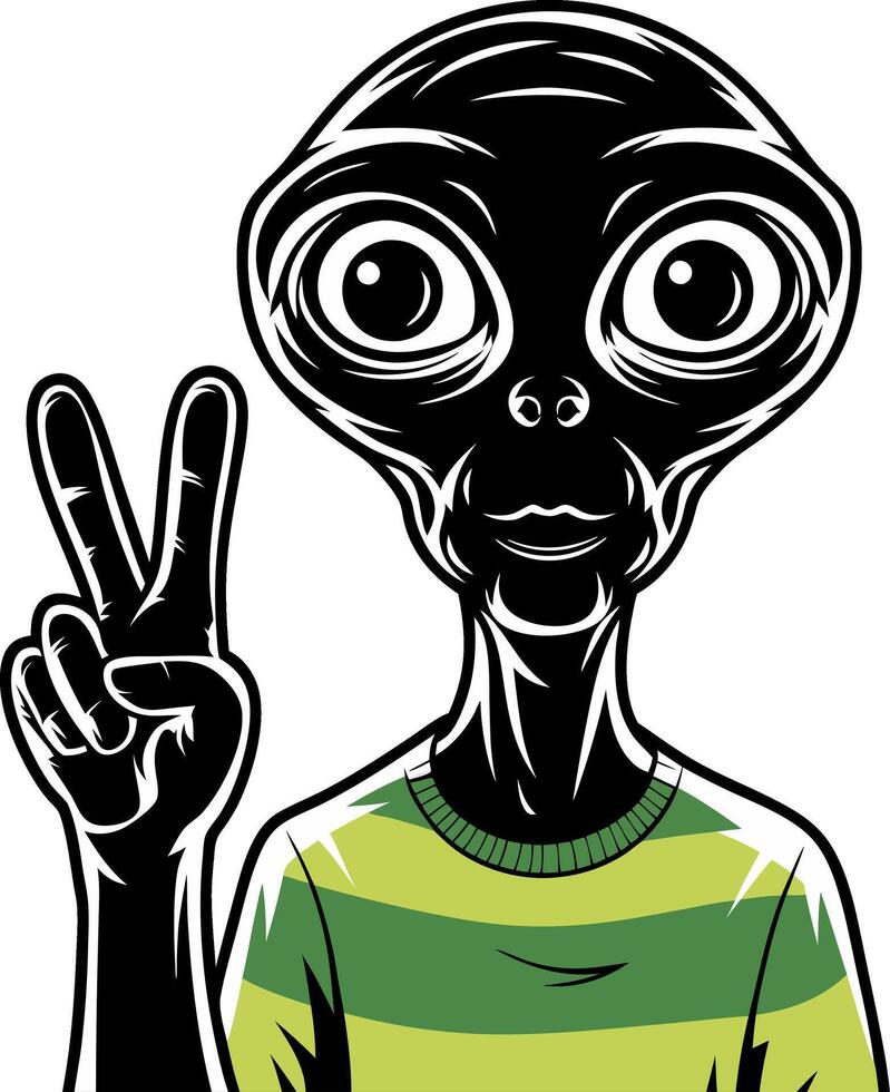 Alien Peace Gesture Illustration Ideal for Posters and T-Shirts vector