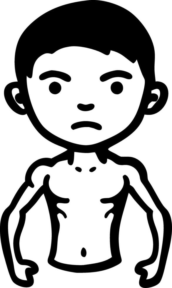Angry Young Boy Minimalist Black and White Cartoon for Illustration vector