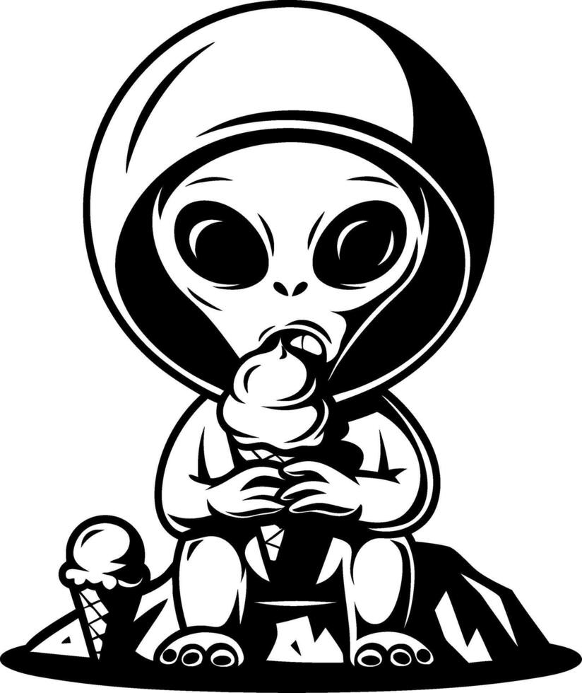 Alien Eating Ice Cream Art for Creative Designs vector