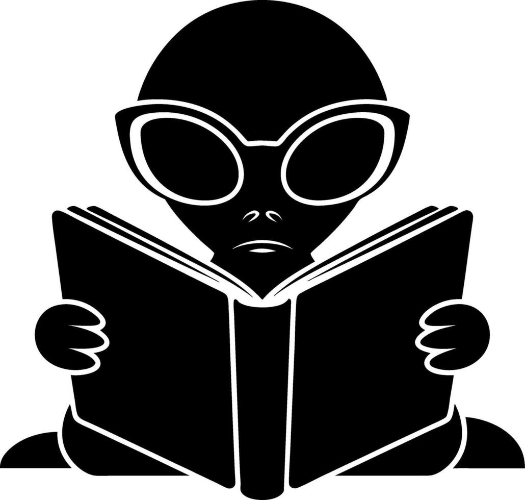 Alien Silhouette Reading Book Art for Education and Imagination Themes vector