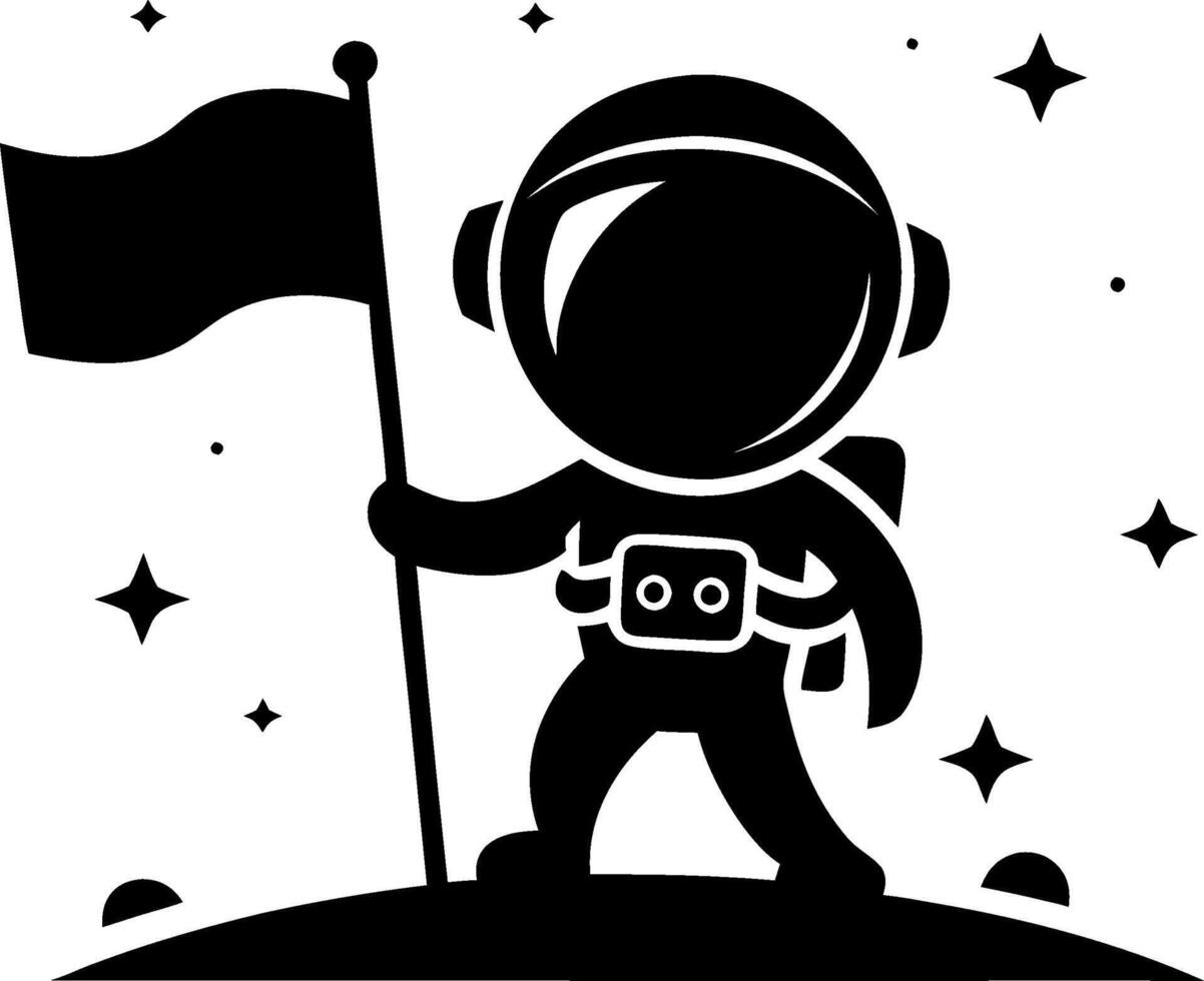 Astronaut Silhouette Holding Flag on Moon with Stars Illustration vector