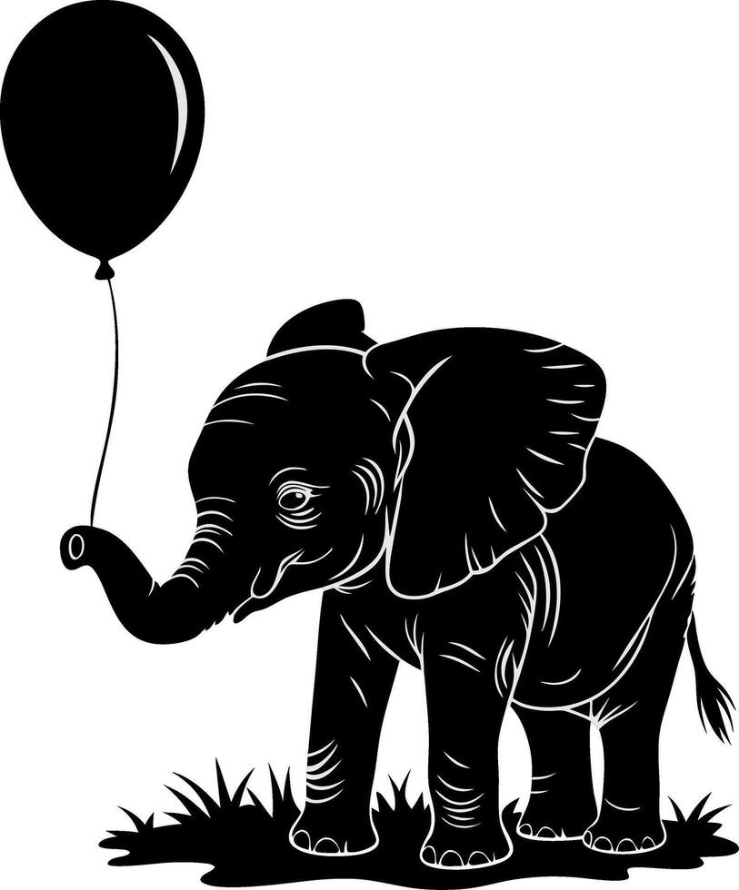 Baby Elephant Holding Balloon Art for Children and Decor vector