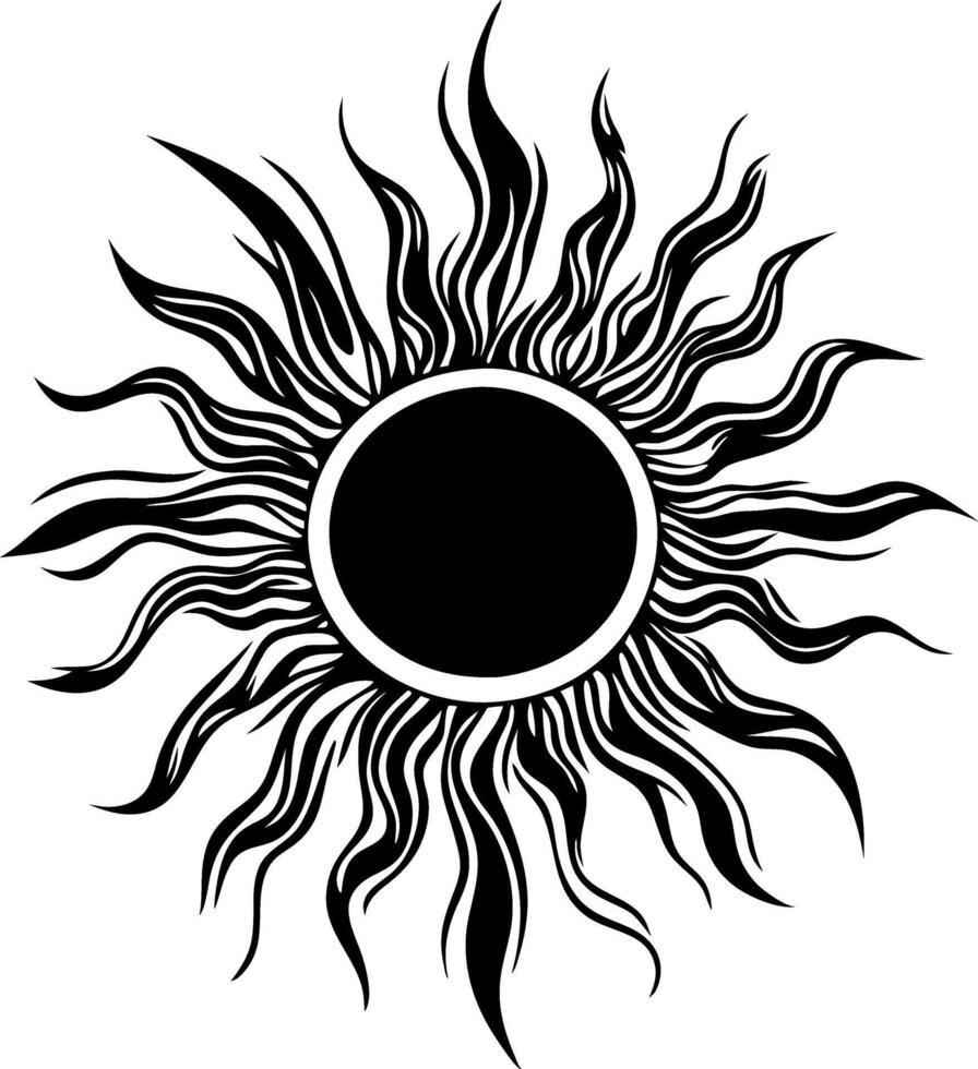 Artistic Sunburst Silhouette Design with Flowing Flames for Tattoos and Decorations vector