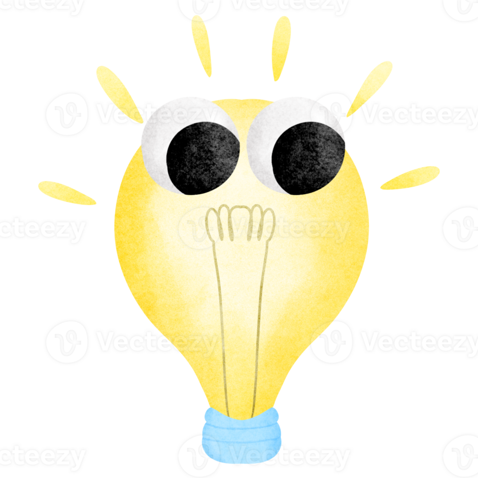 a cartoon light bulb with eyes and a big nose png