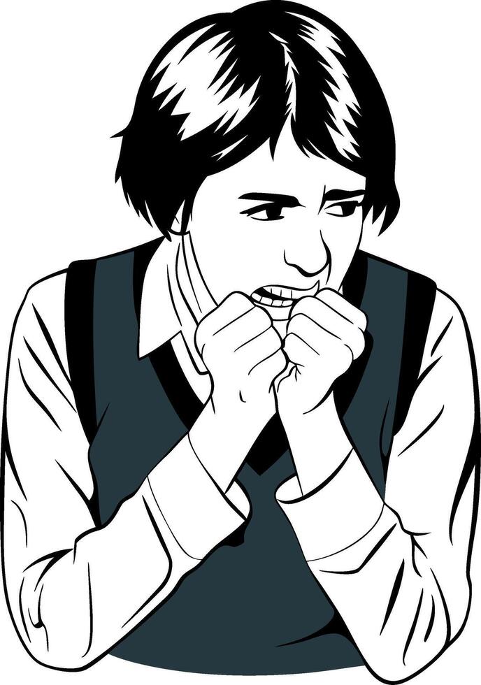 Anxious Person Biting Nails Illustration for Mental Health Awareness vector