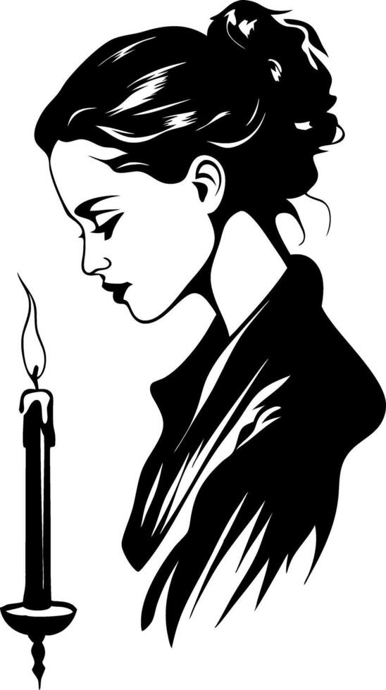 Silhouette of Woman Reflecting Beside Candlelight for Meditation and Serenity vector