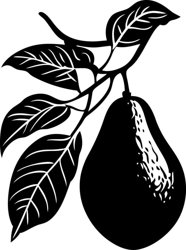 Black Silhouette Pear with Leaves Illustration for Art and Design Projects vector