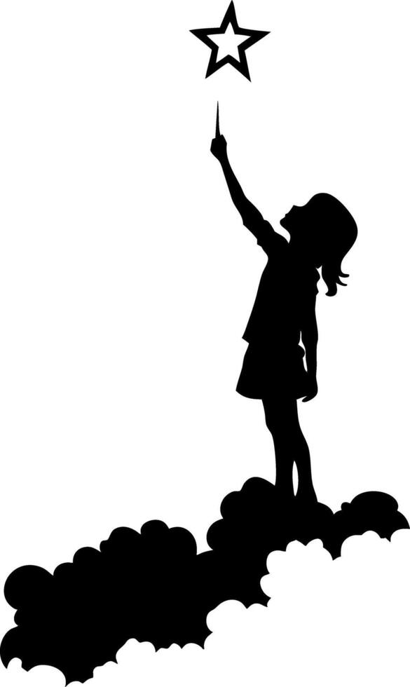 Child Reaching for Star Silhouette on Cloud Creative Illustration vector