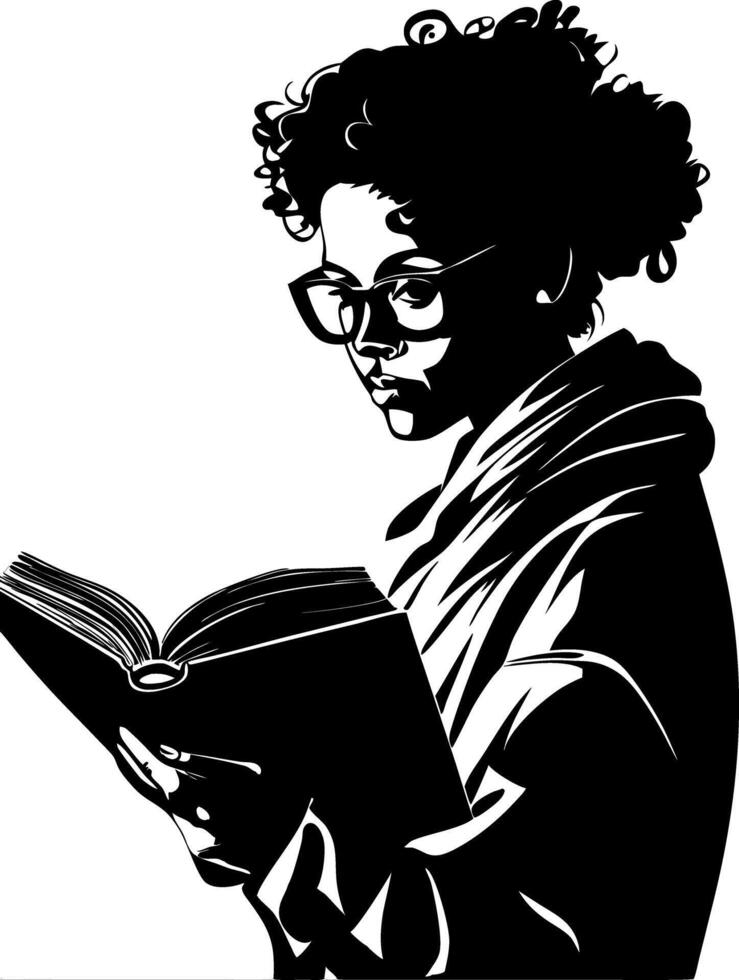 Woman Reading Book Art Silhouette for Education and Creativity vector