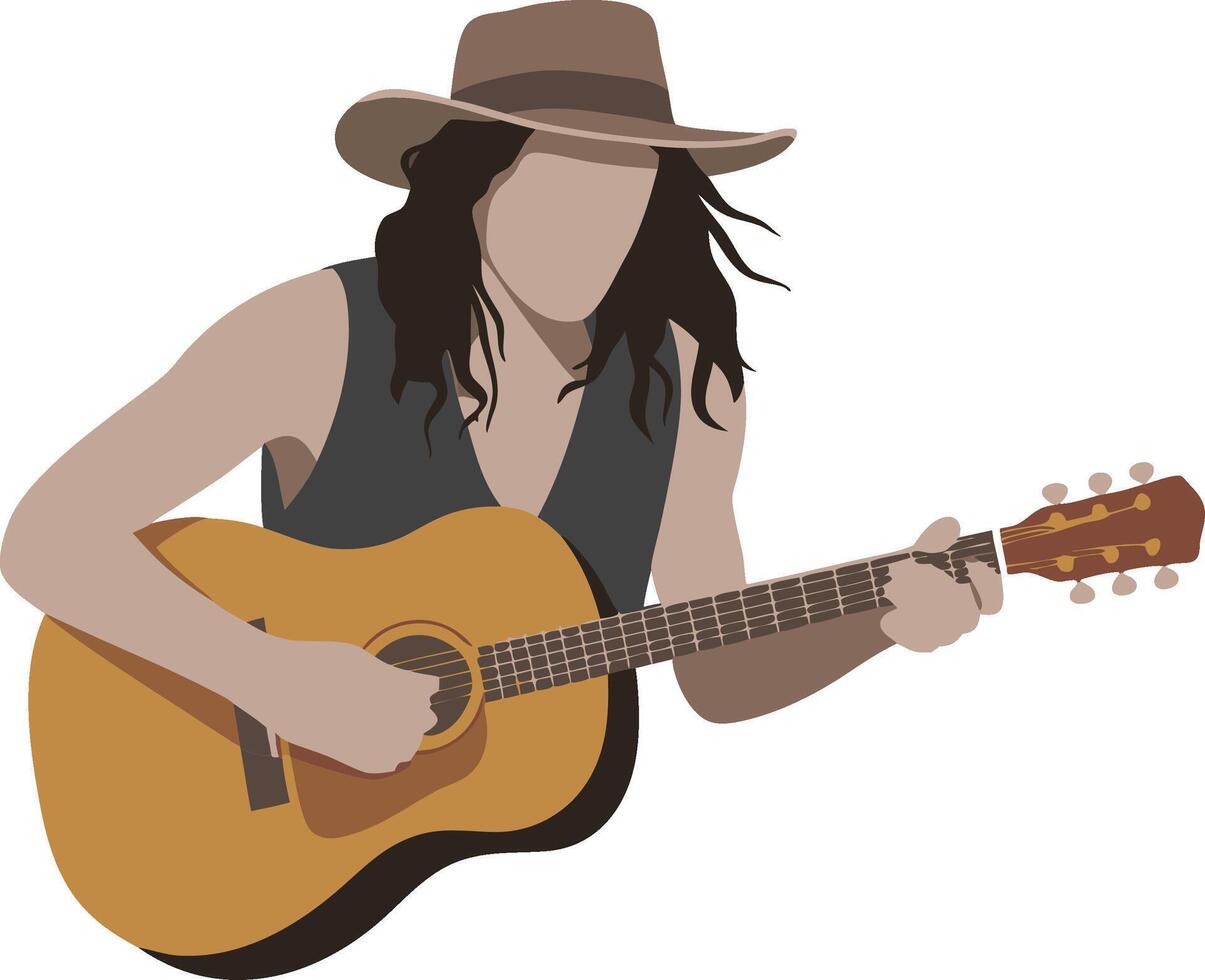 Acoustic Guitar Player with Brown Hat Illustration for Music Events and Design vector