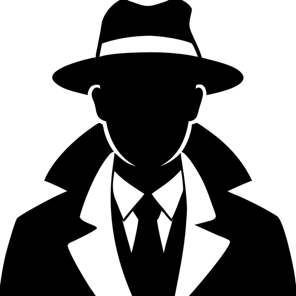 Mysterious Detective Silhouette in Hat and Trench Coat Illustration for Detective Themes vector