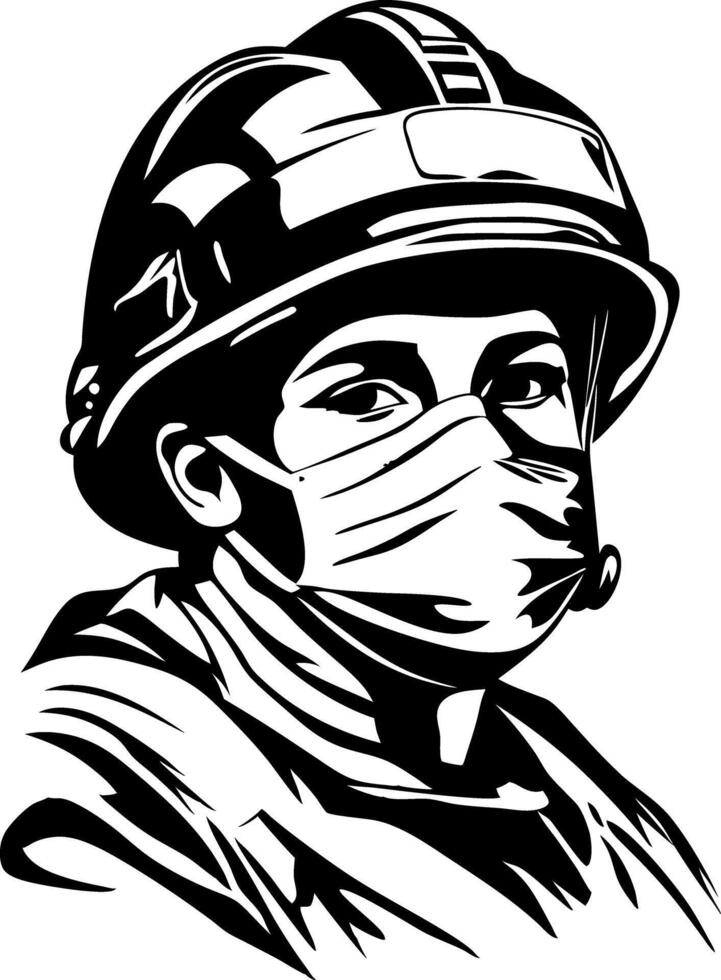 Medical Professional Wearing Safety Gear Mask and Helmet Art vector