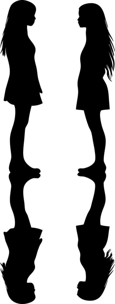 Silhouette Reflection of Two Women Facing Each Other for Artistic Projects vector