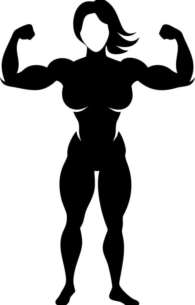 Powerful Female Bodybuilder Silhouette Flexing Muscles Art vector