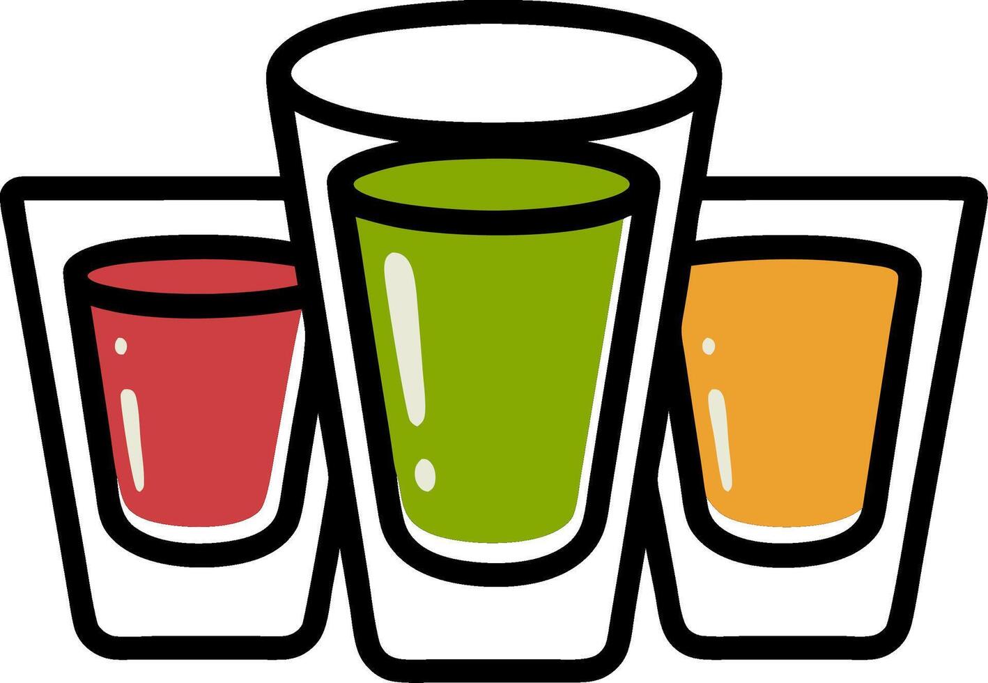 Colorful Shot Glass Trio for Drink Menu and Bar Decor vector