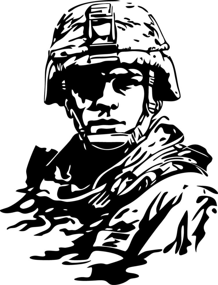 Military Soldier Portrait Art for Design and Decoration vector