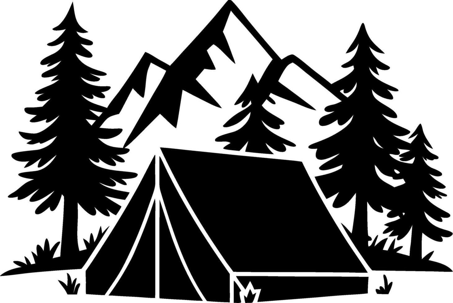 Scenic Mountain Tent Camping Illustration with Pine Trees vector