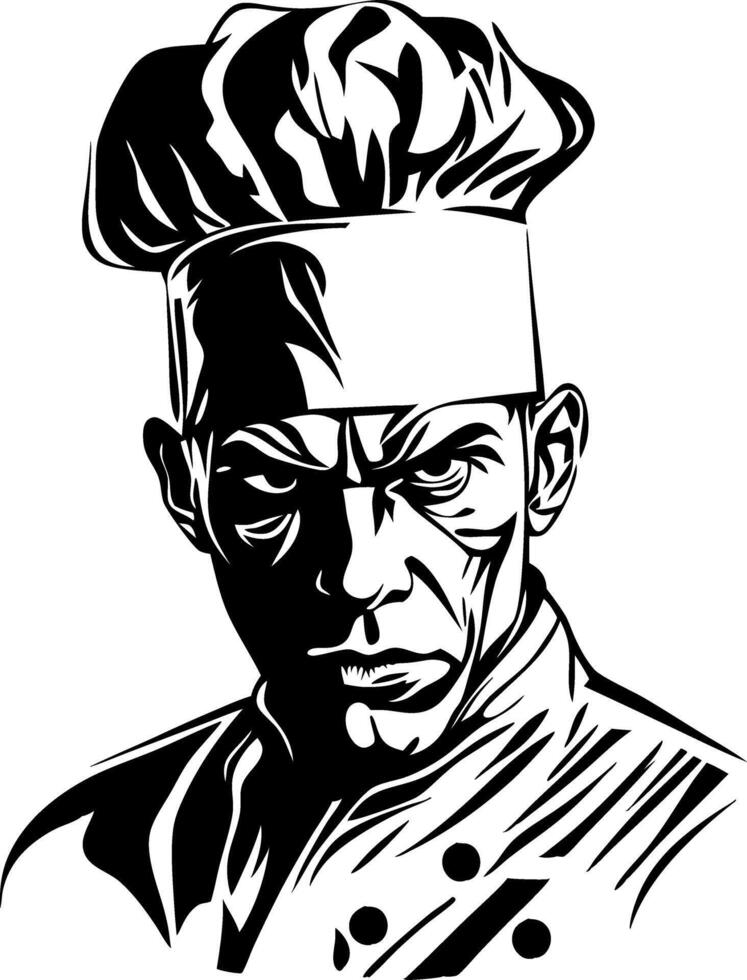 Intense Chef Portrait Illustration for Culinary Designs and Tattoo Art vector