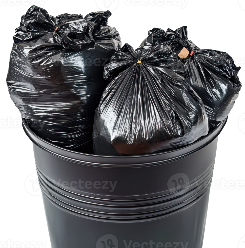 Black trash bags in a bucket png