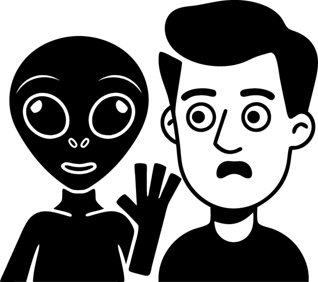 Alien and Human Surprised Cartoon Illustration for Creative Designs vector