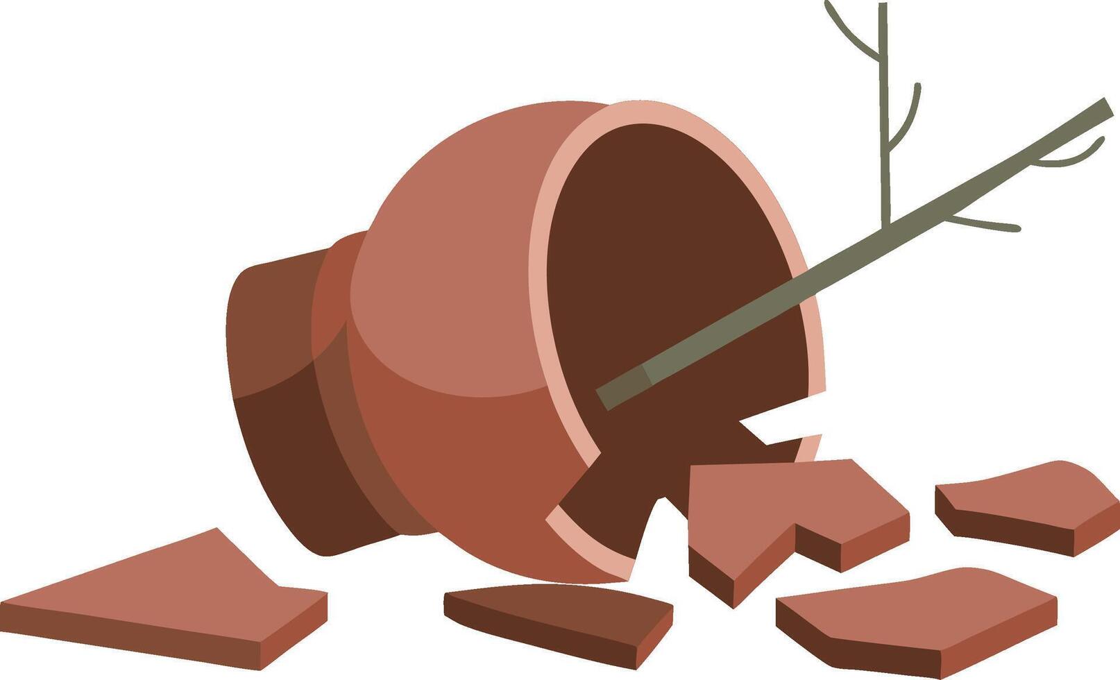 Broken Clay Flower Pot with Fallen Branch Illustration for Gardening Concepts vector