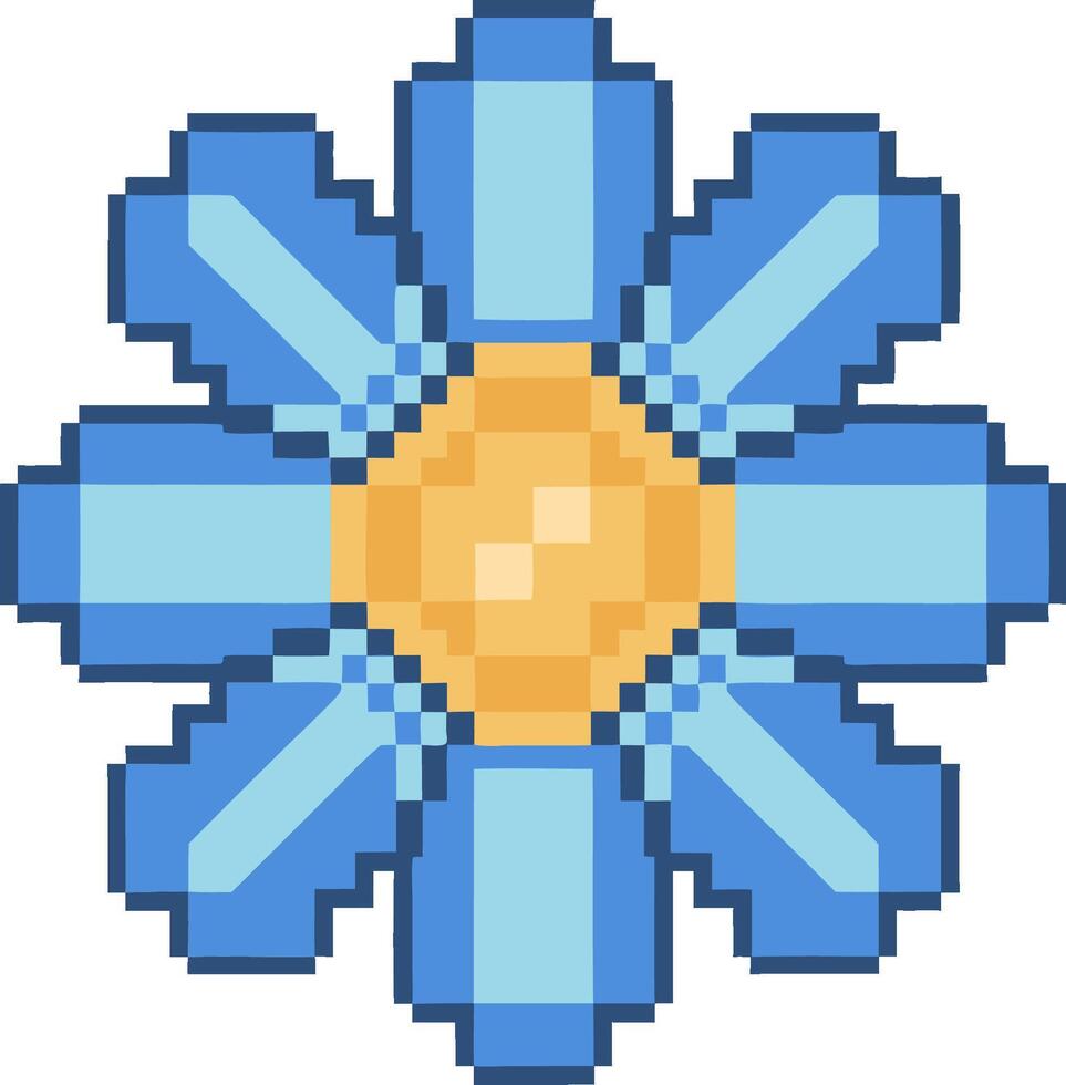 Pixel Art Blue Flower with Yellow Center Retro Style Graphic vector