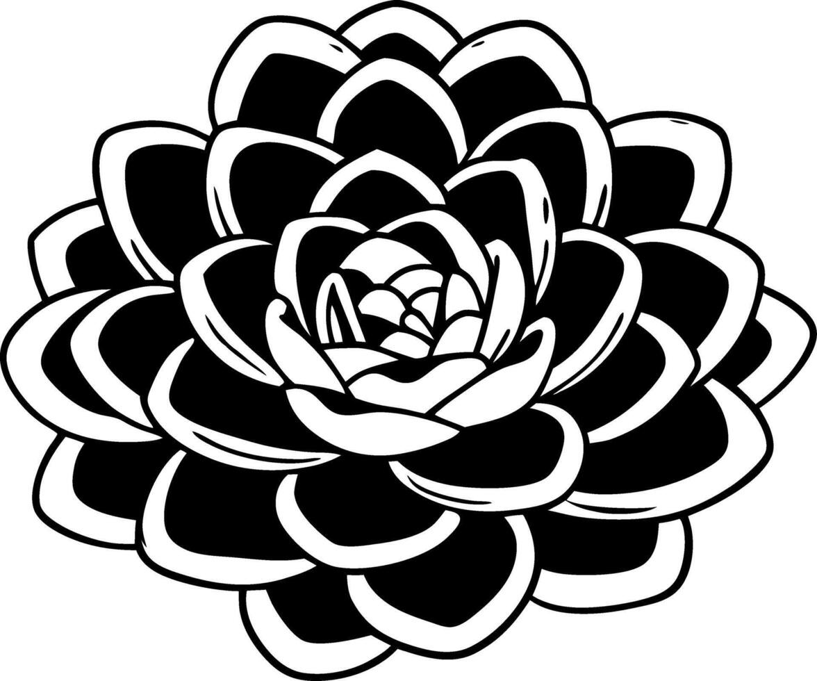 Black and White Succulent Flower for Tattoo and Coloring Designs vector