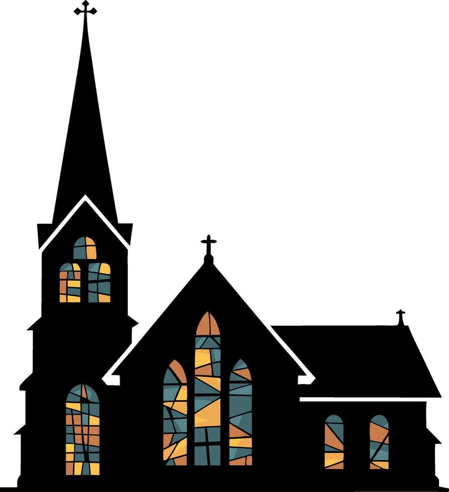 Silhouette Church Building with Colorful Stained Glass Windows Illustration vector