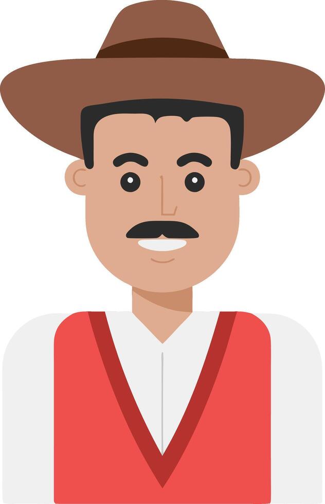 Cowboy Illustration with Hat and Mustache Traditional Western Style Art vector
