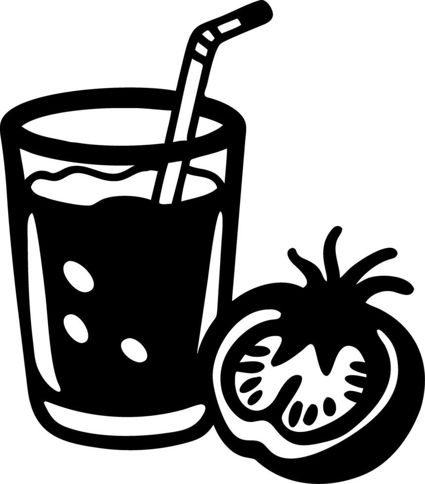 Fresh Tomato Juice Glass Silhouette with Straw Illustration vector