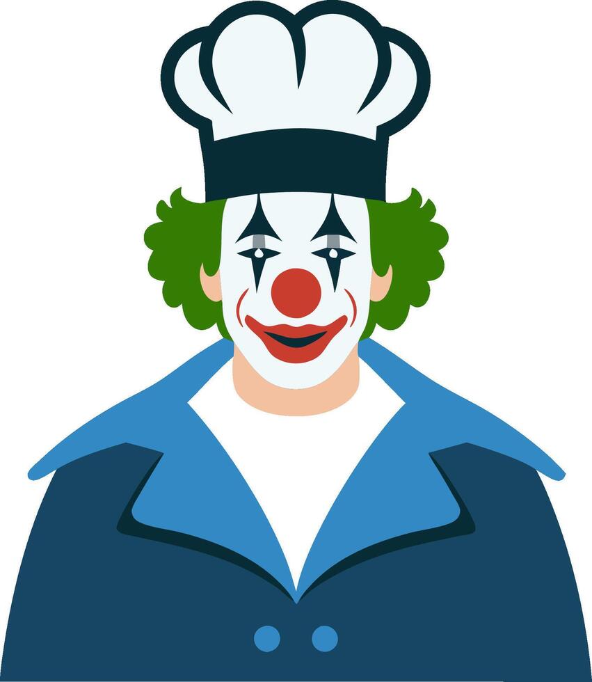 Clown Chef Illustration in Blue Coat with Green Hair and White Hat for Versatile Use vector