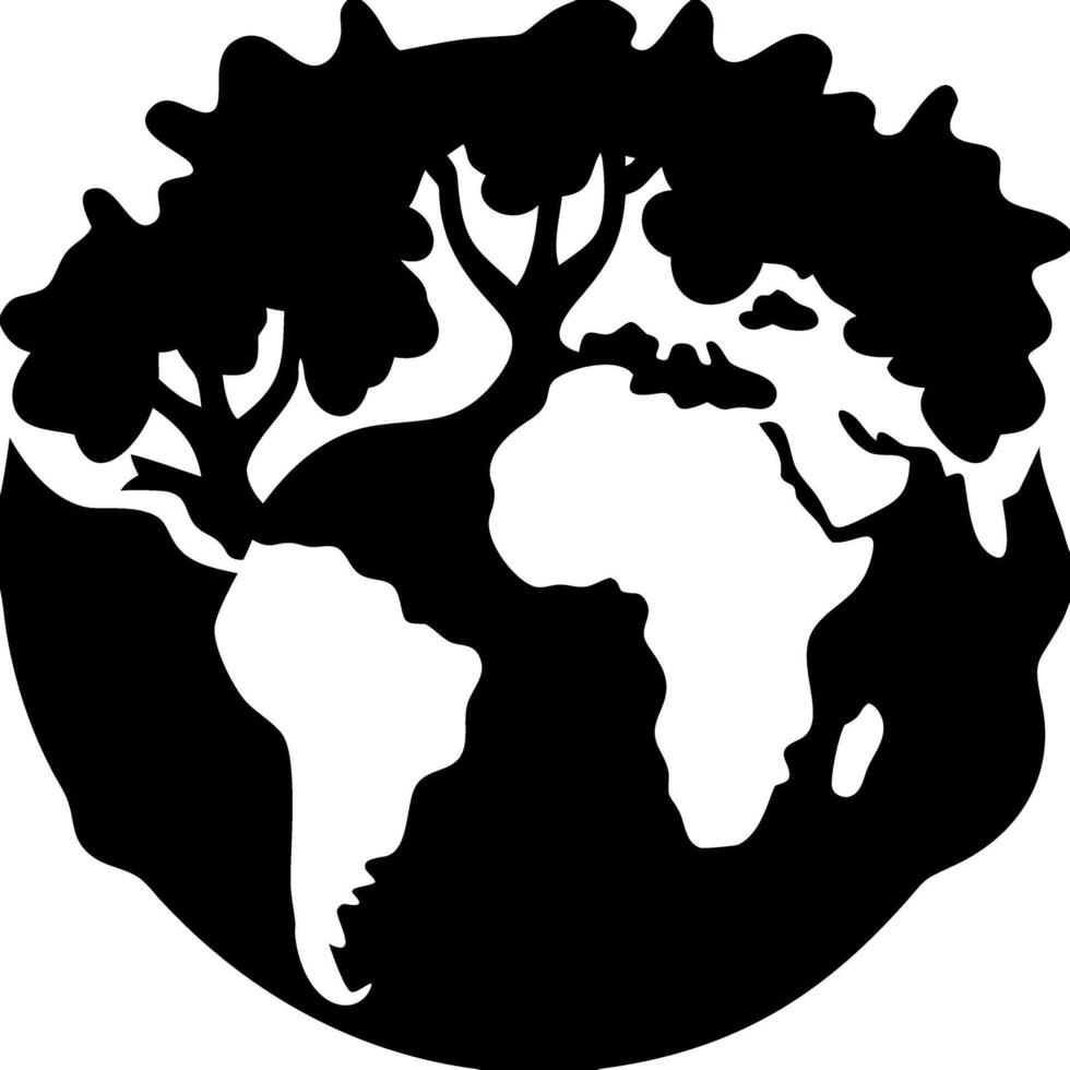 Earth and Tree Silhouette for Environmental Conservation Art vector