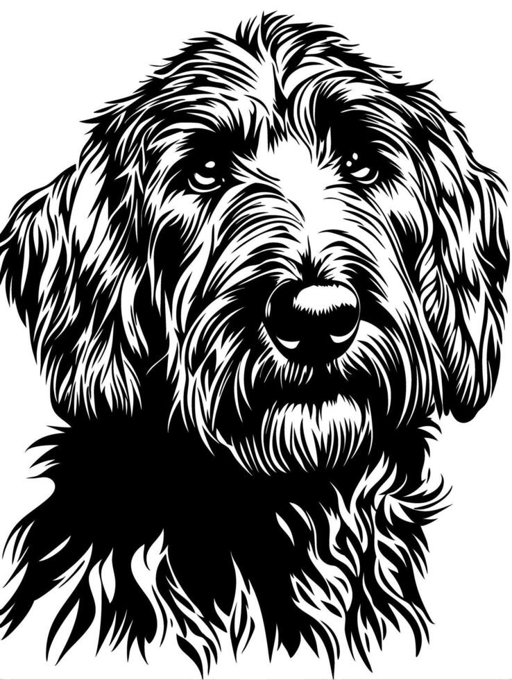 Detailed Shaggy Dog Face Illustration Perfect for Tattoos and Art Projects vector