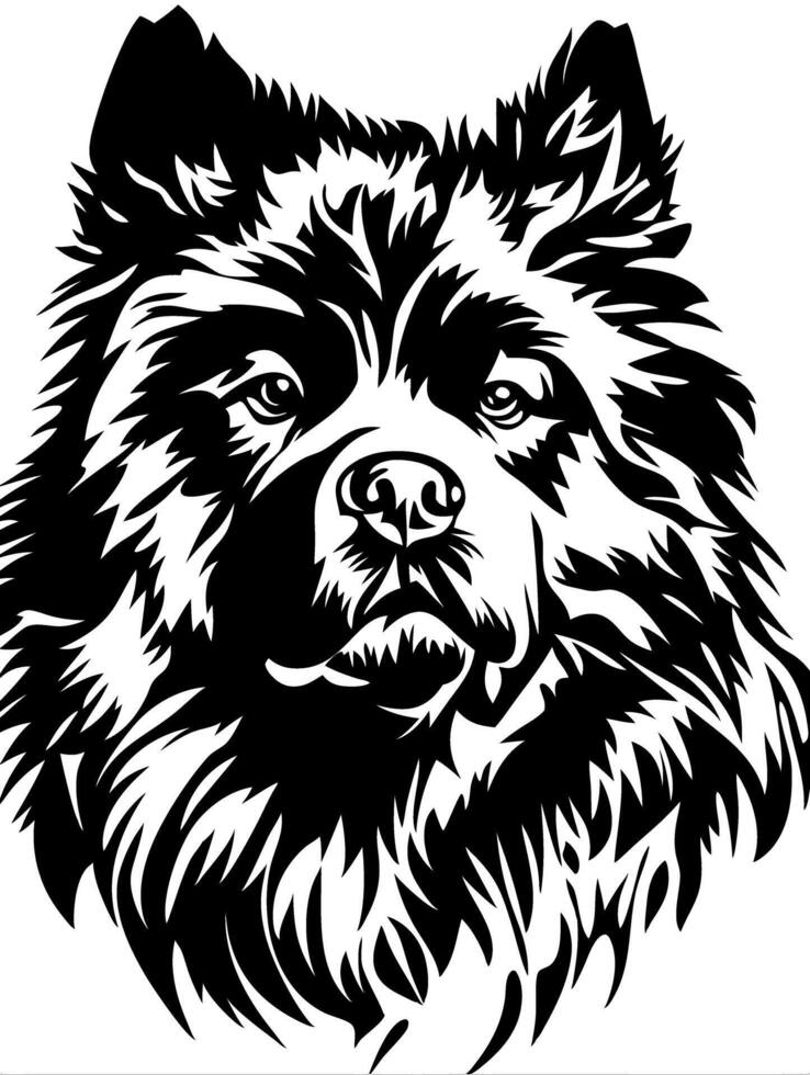 Majestic Fluffy Dog Head Art for Tattoo and Design vector