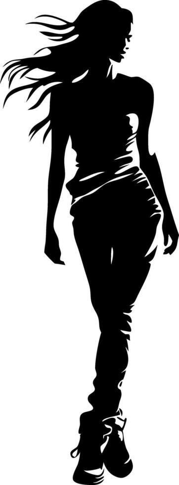 Silhouette of Fashionable Woman Walking with Flowing Hair Art vector