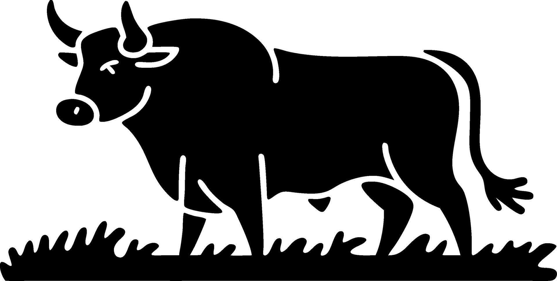 Silhouette of Bull Standing on Grassland Illustration for Tattoo and Logo Design vector