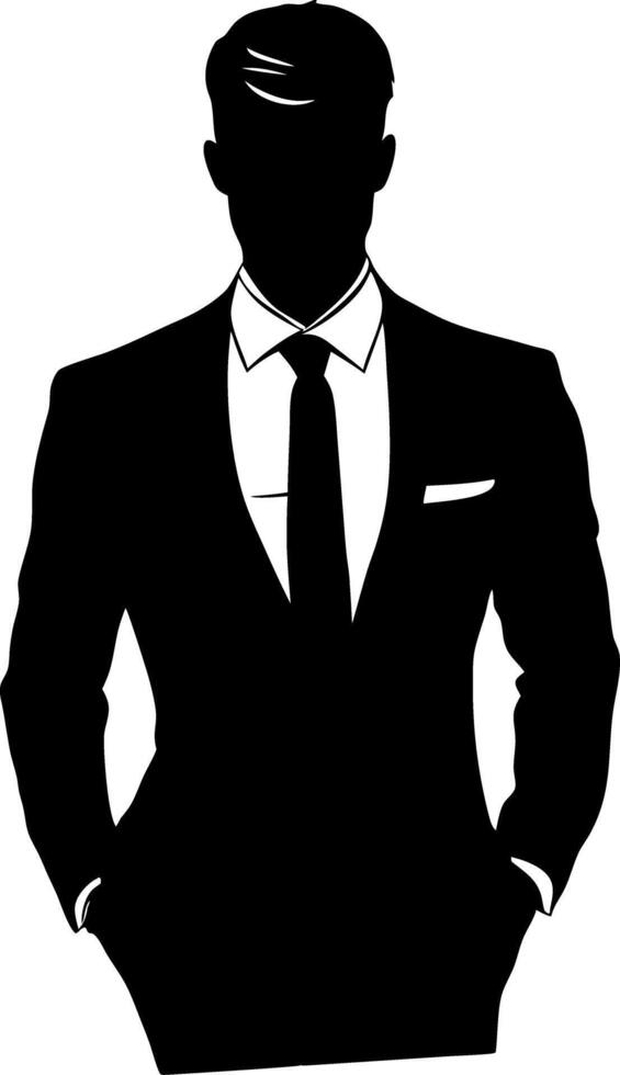 Businessman Silhouette in Suit with Hands in Pockets for Professional Branding vector