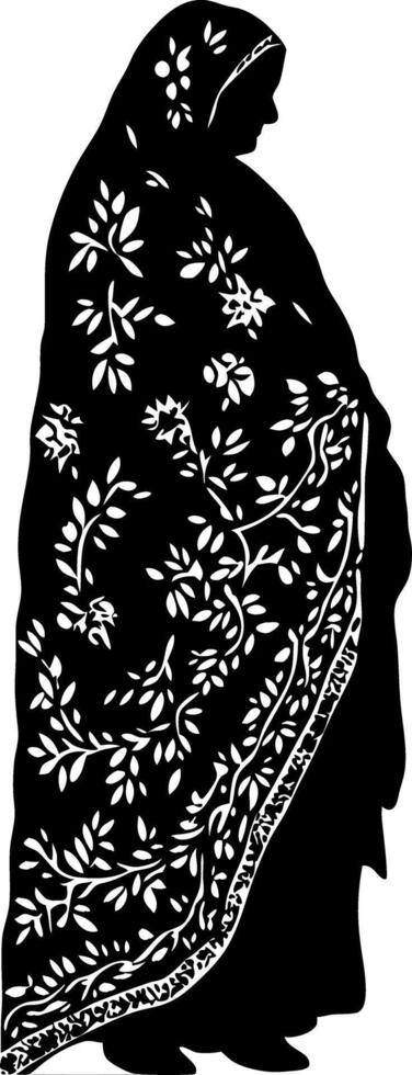 Traditional Woman Silhouette in Floral Patterned Saree Art vector