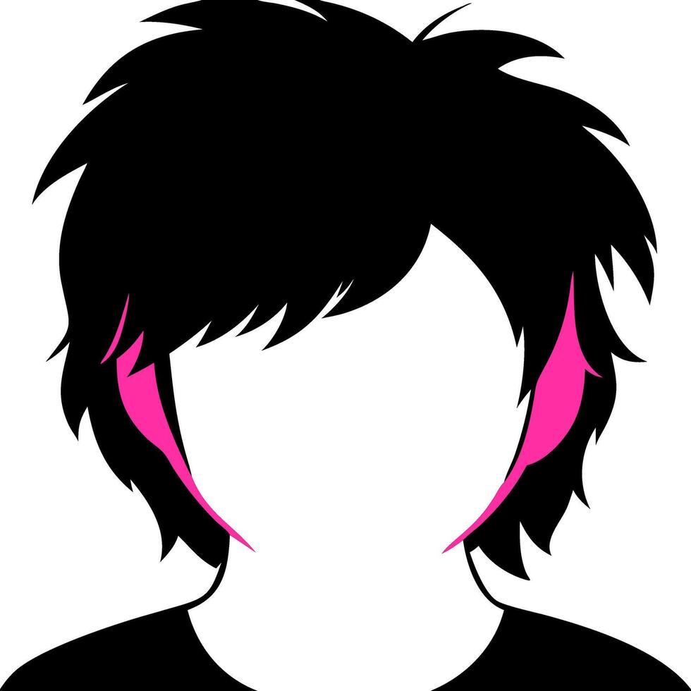 Modern Edgy Black Haircut with Pink Highlights Design vector
