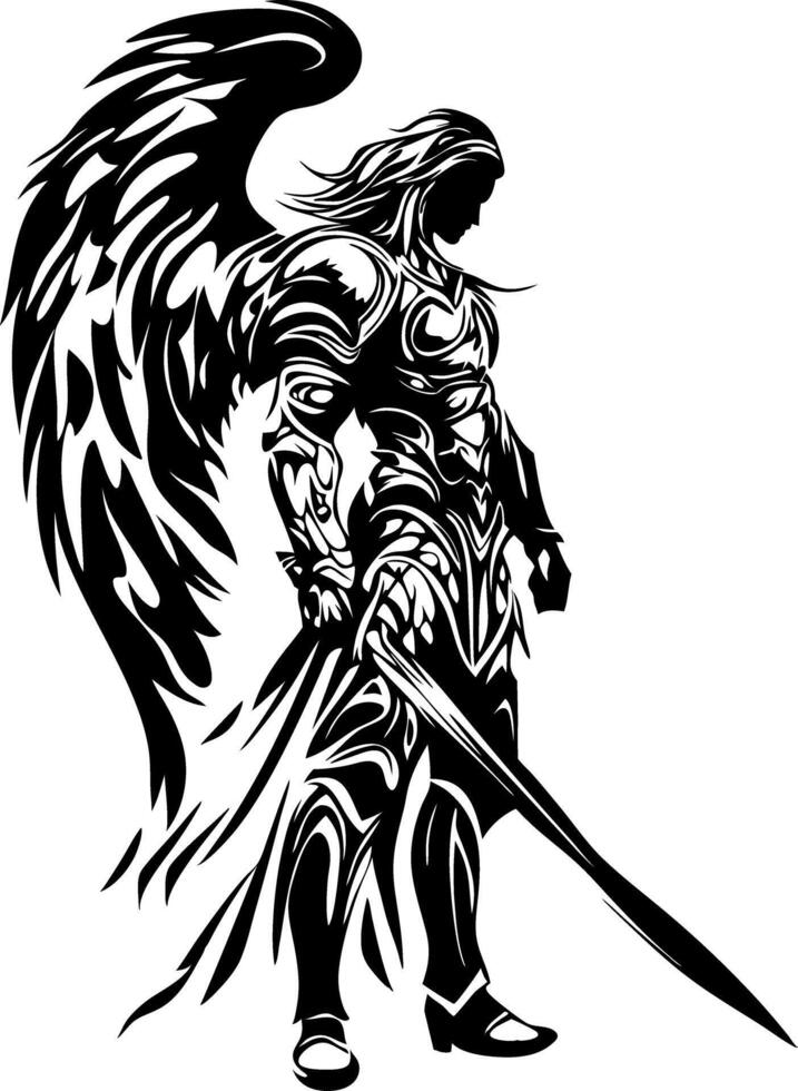 Majestic Winged Warrior Silhouette for Tattoos and Art Projects vector